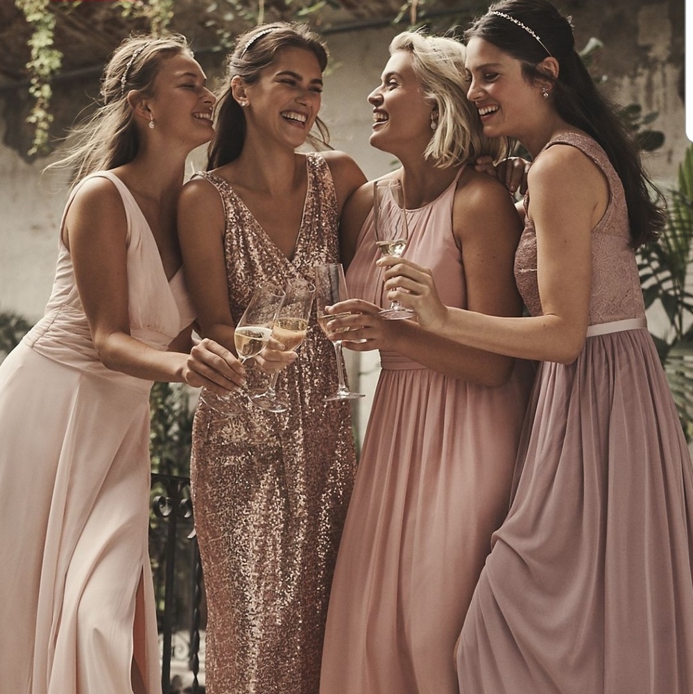 SEQUIN V-NECK BRIDESMAID DRESS WITH SATIN PIPING